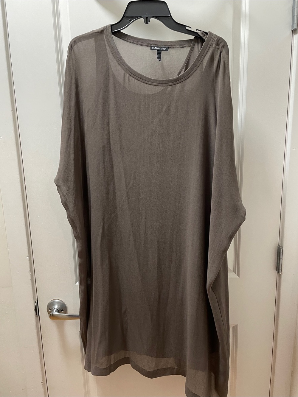 Eileen Fisher Taupe Silk Dress with Sheer Overlay